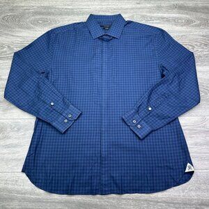 John Varvatos Slim Fit Tailored Dress Shirt Mens 16 32/33 Blue Check Preppy